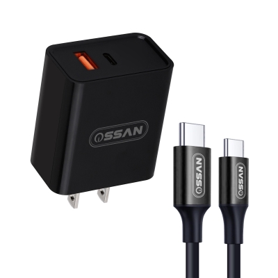 Combo sạc nhanh Ossan dây Type c to type c và củ sạc nhanh PD 18W