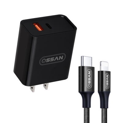 Combo sạc nhanh Ossan dây Type c to Lightning và củ sạc nhanh PD 18W